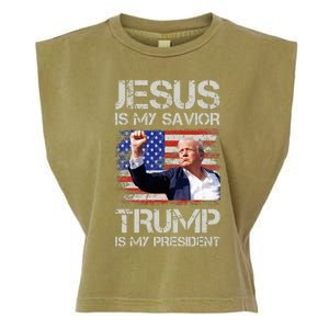 Jesus Is My Savior Trump Is My President Garment-Dyed Women's Muscle Tee