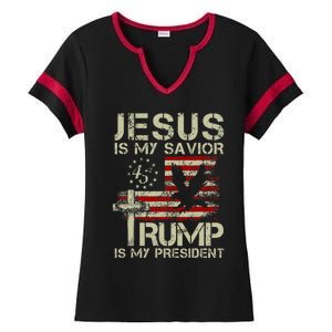 Jesus Is My Savior Trump Is My President Second Term America Ladies Halftime Notch Neck Tee