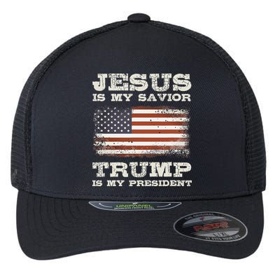 Jesus Is My Savior Trump Is My President Flexfit Unipanel Trucker Cap