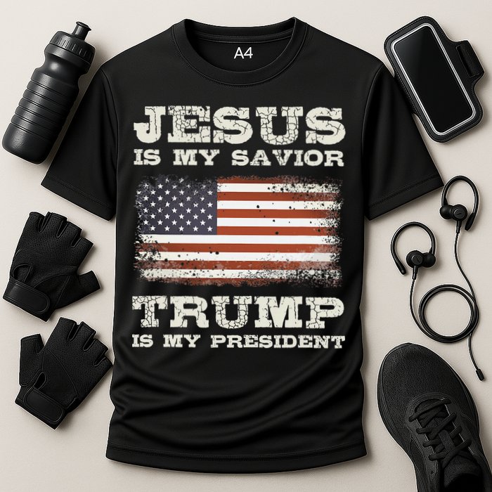 Jesus Is My Savior Trump Is My President Cooling Performance Crew T-Shirt