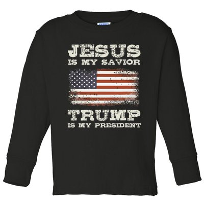 Jesus Is My Savior Trump Is My President Toddler Long Sleeve Shirt