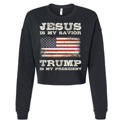 Jesus Is My Savior Trump Is My President Cropped Pullover Crew