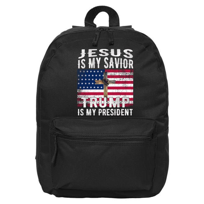 Jesus Is My Savior Trump Is My President American Flag 16 in Basic Backpack