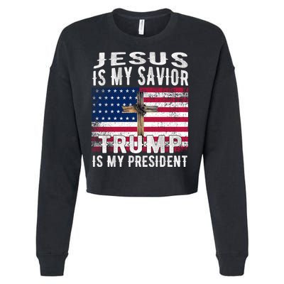 Jesus Is My Savior Trump Is My President American Flag Cropped Pullover Crew