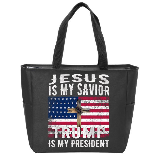 Jesus Is My Savior Trump Is My President American Flag Zip Tote Bag