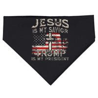 Jesus Is My Savior Trump Is My President American Flag USA-Made Doggie Bandana