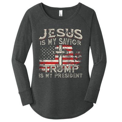 Jesus Is My Savior Trump Is My President American Flag Women's Perfect Tri Tunic Long Sleeve Shirt