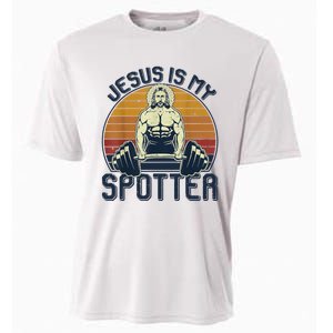 Jesus Is My Spotter Christian Great Gift Weightlifting Gym Gymmer Cooling Performance Crew T-Shirt