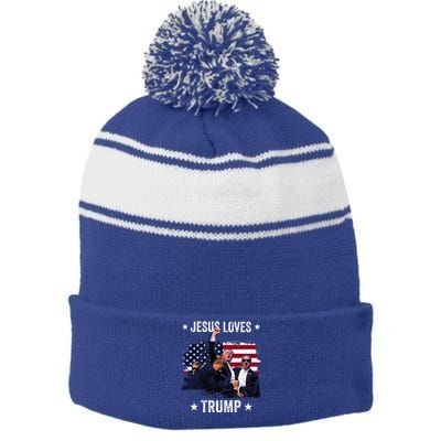 Jesus Is My Savior Trump Is My President Stripe Pom Pom Beanie