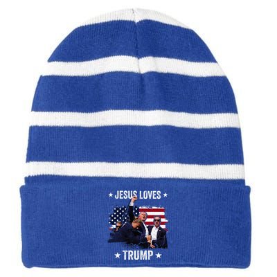 Jesus Is My Savior Trump Is My President Striped Beanie with Solid Band