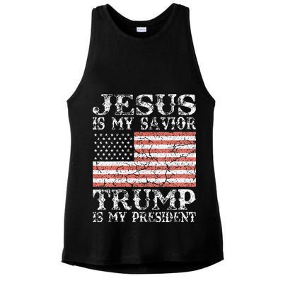Jesus Is My Savior Trump Is My President 2020 Ladies PosiCharge Tri-Blend Wicking Tank