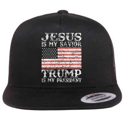 Jesus Is My Savior Trump Is My President 2020 Flat Bill Trucker Hat
