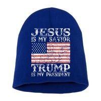 Jesus Is My Savior Trump Is My President 2020 Short Acrylic Beanie