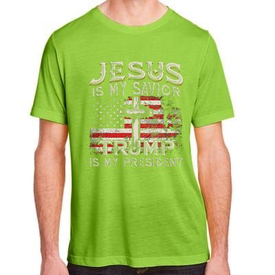 Jesus Is My Savior Trump Is My President American Flag Adult ChromaSoft Performance T-Shirt