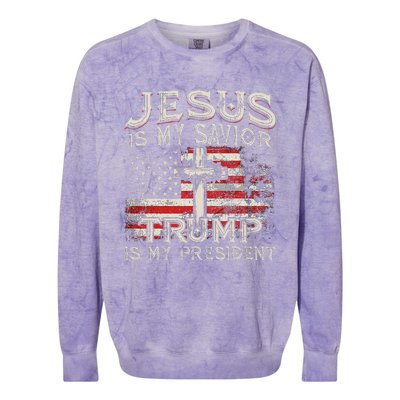 Jesus Is My Savior Trump Is My President American Flag Colorblast Crewneck Sweatshirt