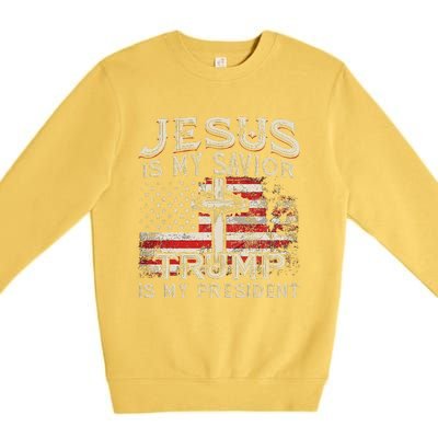 Jesus Is My Savior Trump Is My President American Flag Premium Crewneck Sweatshirt