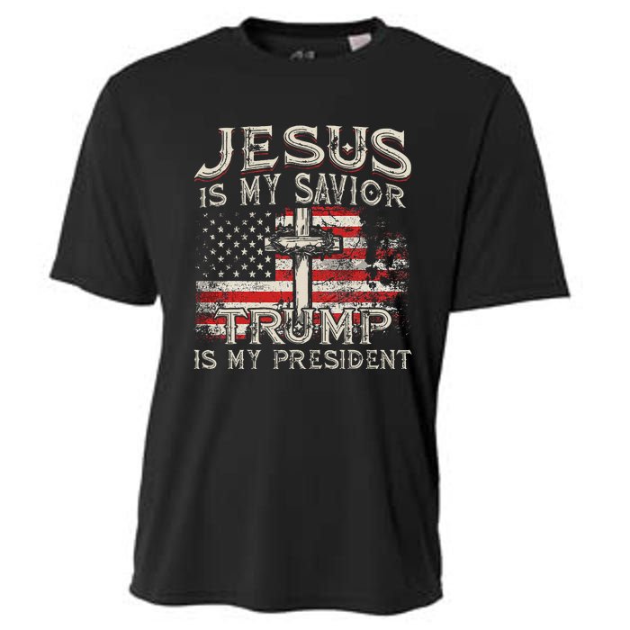 Jesus Is My Savior Trump Is My President American Flag Cooling Performance Crew T-Shirt