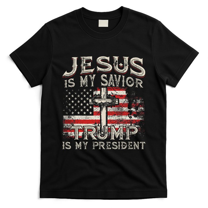 Jesus Is My Savior Trump Is My President American Flag T-Shirt