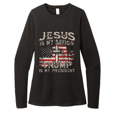 Jesus Is My Savior Trump Is My President American Flag Womens CVC Long Sleeve Shirt