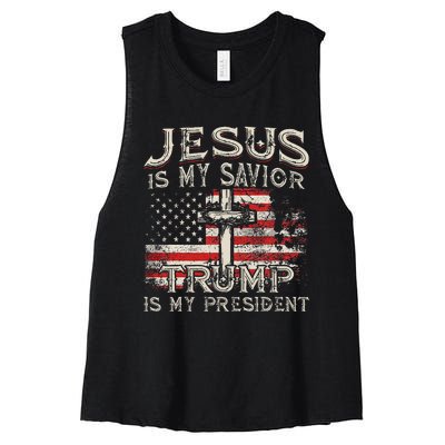 Jesus Is My Savior Trump Is My President American Flag Women's Racerback Cropped Tank