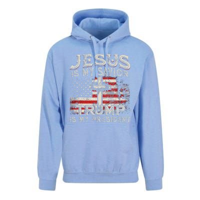 Jesus Is My Savior Trump Is My President American Flag Unisex Surf Hoodie