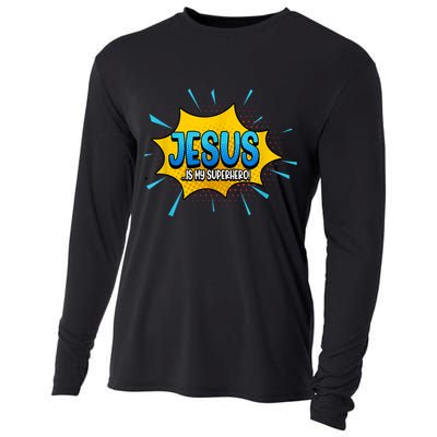 Jesus Is My Superhero God Christian Church Cooling Performance Long Sleeve Crew