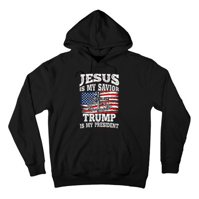 Jesus Is My Savior Trump Is My President American Flag Hoodie