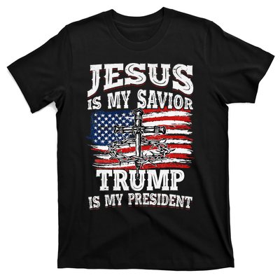 Jesus Is My Savior Trump Is My President American Flag T-Shirt