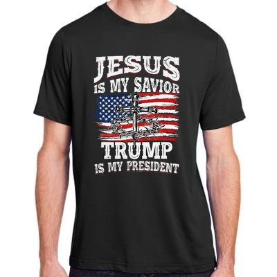 Jesus Is My Savior Trump Is My President American Flag Adult ChromaSoft Performance T-Shirt