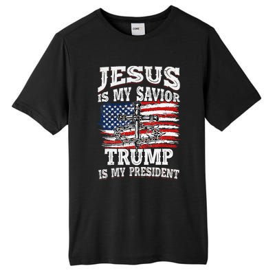 Jesus Is My Savior Trump Is My President American Flag Tall Fusion ChromaSoft Performance T-Shirt