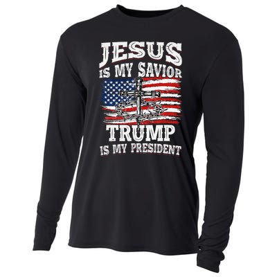 Jesus Is My Savior Trump Is My President American Flag Cooling Performance Long Sleeve Crew