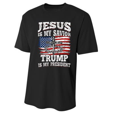 Jesus Is My Savior Trump Is My President American Flag Performance Sprint T-Shirt