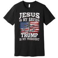 Jesus Is My Savior Trump Is My President American Flag Premium T-Shirt