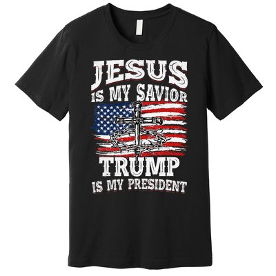 Jesus Is My Savior Trump Is My President American Flag Premium T-Shirt