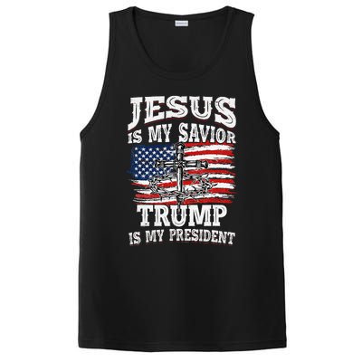 Jesus Is My Savior Trump Is My President American Flag PosiCharge Competitor Tank