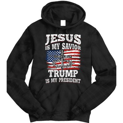 Jesus Is My Savior Trump Is My President American Flag Tie Dye Hoodie