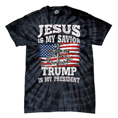 Jesus Is My Savior Trump Is My President American Flag Tie-Dye T-Shirt