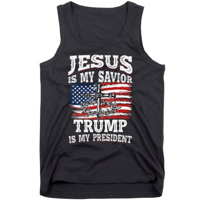 Jesus Is My Savior Trump Is My President American Flag Tank Top