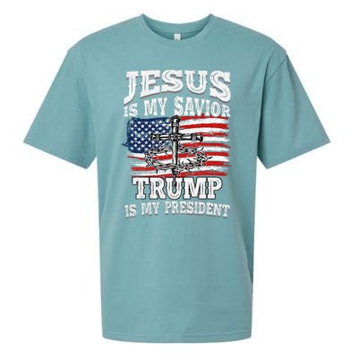 Jesus Is My Savior Trump Is My President American Flag Sueded Cloud Jersey T-Shirt