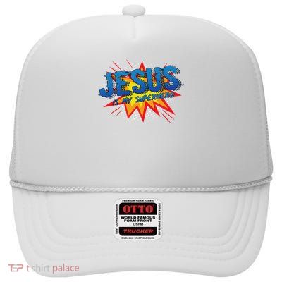 Jesus Is My Superhero Cute Powerful Christian Gift Comic High Crown Mesh Back Trucker Hat