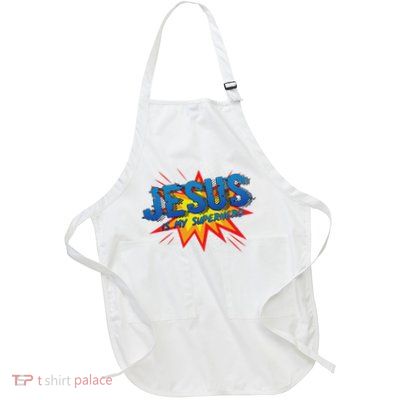 Jesus Is My Superhero Cute Powerful Christian Gift Comic Full-Length Apron With Pockets