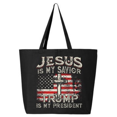 Jesus Is My Savior Trump Is My President American Flag 25L Jumbo Tote