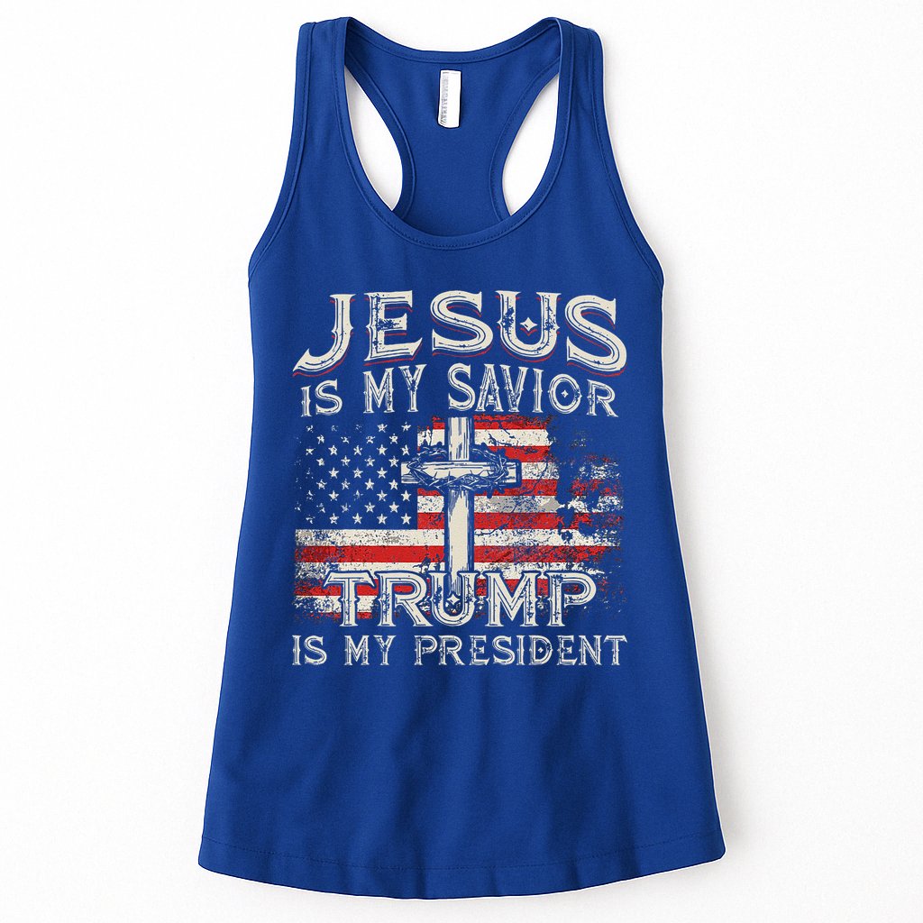 Jesus Is My Savior Trump Is My President American Flag Womens Tank Top