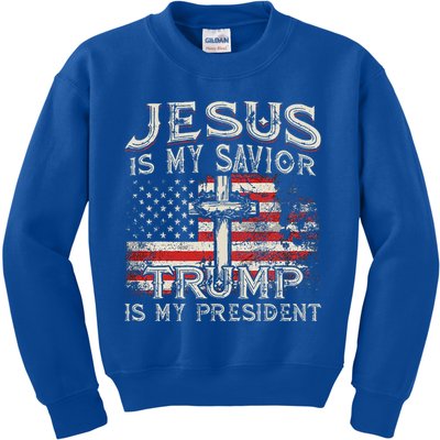Jesus Is My Savior Trump Is My President American Flag Kids Sweatshirt