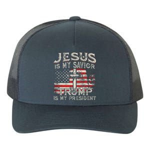 Jesus Is My Savior Trump Is My President American Flag Yupoong Adult 5-Panel Trucker Hat