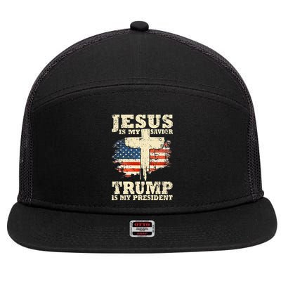 Jesus Is My Savior Trump Is My President Trump Supporter 7 Panel Mesh Trucker Snapback Hat