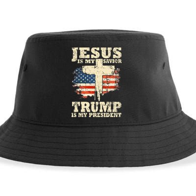 Jesus Is My Savior Trump Is My President Trump Supporter Sustainable Bucket Hat