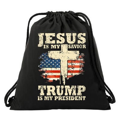 Jesus Is My Savior Trump Is My President Trump Supporter Drawstring Bag
