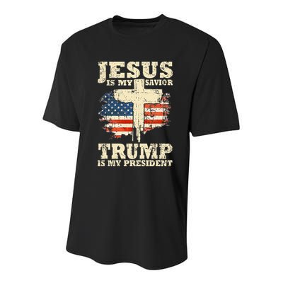 Jesus Is My Savior Trump Is My President Trump Supporter Youth Performance Sprint T-Shirt