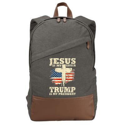 Jesus Is My Savior Trump Is My President Trump Supporter Cotton Canvas Backpack
